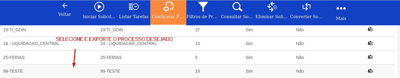 Imagem contendo o processo a ser exportado no site do FLUIG
