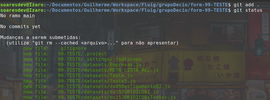 Imagem contendo o status do commit a ser realizado