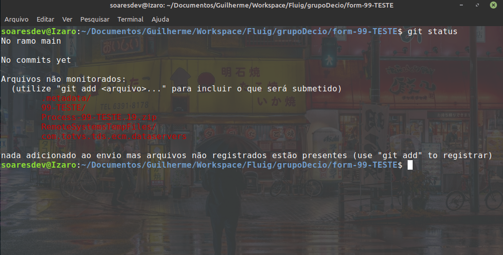 Imagem rodando o comando git status